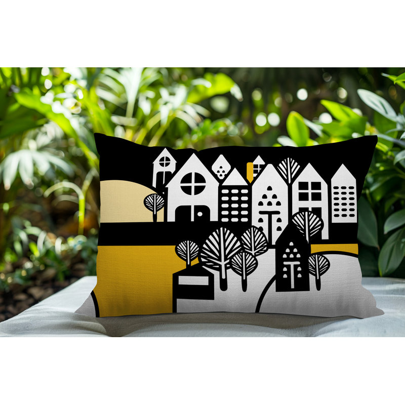 Oreiller rectangulaire réversible intérieur / extérieur Hansen, Rectangle H 14 po x l 20 po, Jaune