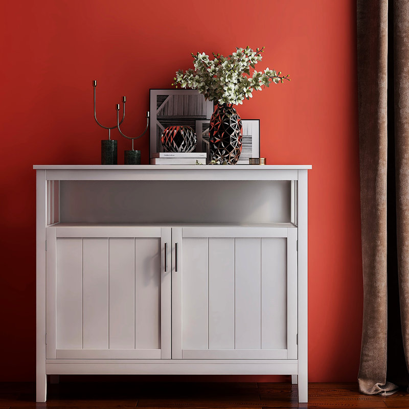 Ashalina Sideboard Buffet Server Cupboard Storage Cabinet Adjustable Shelf, 34.25" H x 39.96" W x 15.75" D, White 