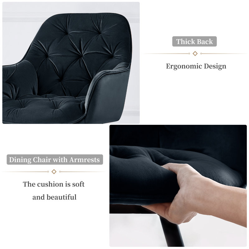 Modern Velvet/Linen Upholstered Dining Chair With Arm, Black Velvet