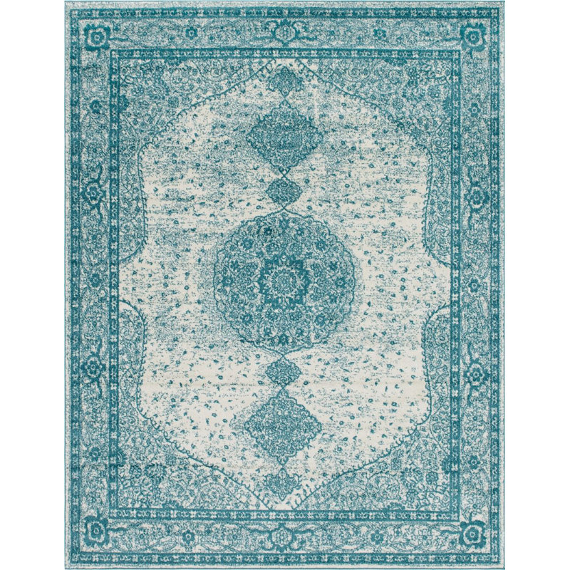Tapis à motif oriental turquoise Vienna, Rectangle 5 pi x 8 pi