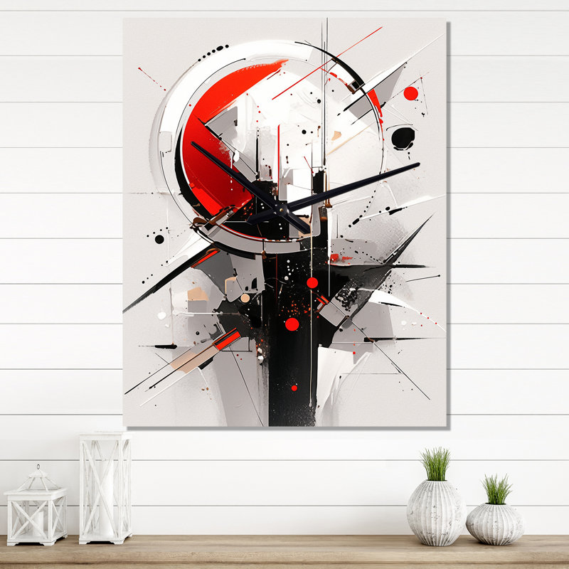 Horloge murale cubiste surdimensionnée rouge et noire, Très grand