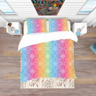 Ethnic Floral Pattern - Bohemian Damask Duvet Cover Set - Microfiber Polyester