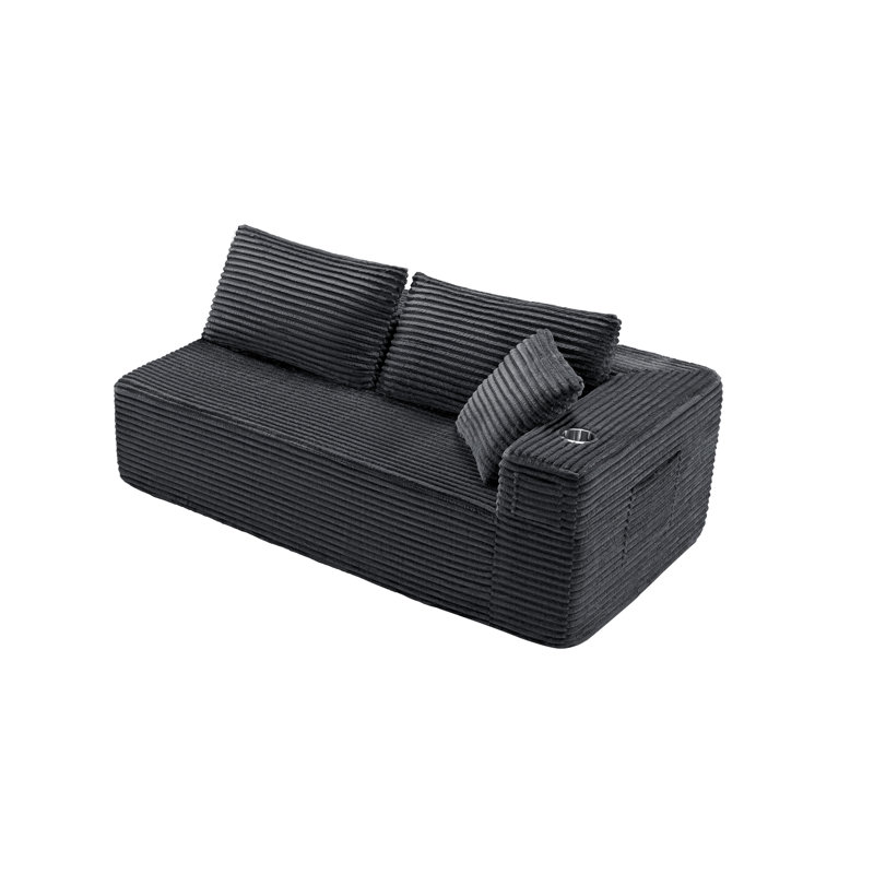 Canapé à compression de bout ouvert de style désossé avec accoudoir à gauche de 71 po, Gris foncé