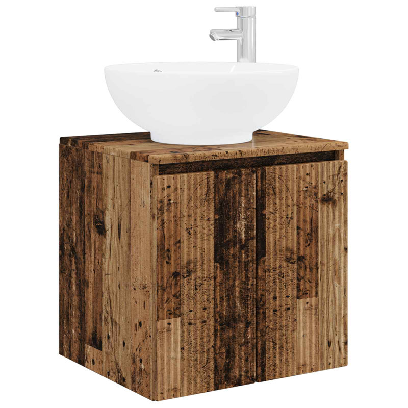 Single Bathroom Vanity with Ceramic Basin, Old Wood