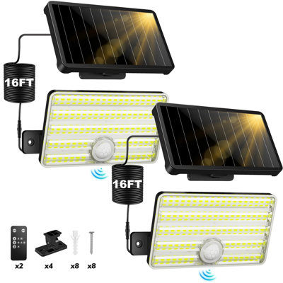 Solar Lights Outdoor - 2pack Led Solar Powered Motion Sensor Lights With Remote Security Wall Flood Lights For Outside Garage