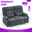 Causeuse inclinable manuelle avec porte-gobelets et poche latérale, revêtement en tissu de qualité supérieure-1284530382