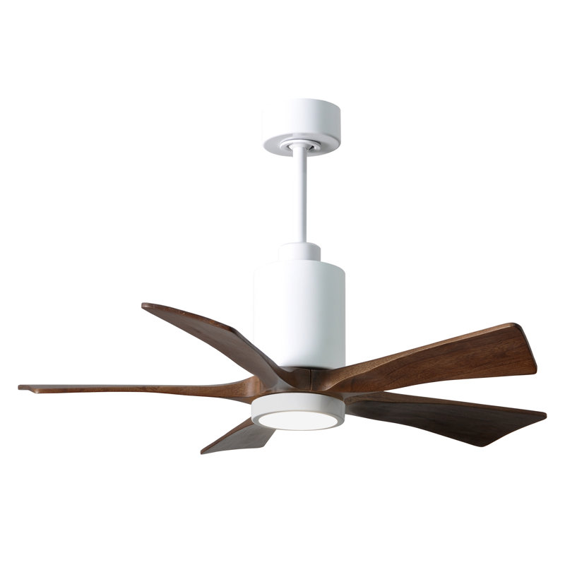 Patricia LED Outdoor Downrod Ceiling Fan, Gloss White, Walnut Tone
