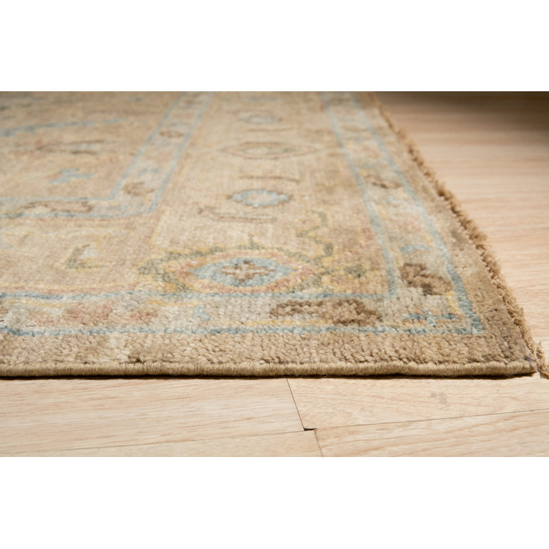 Elegant Hand Knotted Wool Brown and Blue Oushak Rug, 8' x 10'