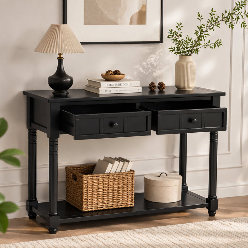Console Trexm Daisy Series avec deux tiroirs et une tablette inférieure (noir)