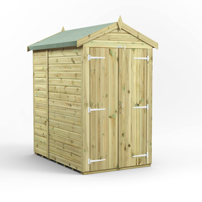 Powersheds 6 x 4ft Premium Pressure Treated Timber Windowless Apex Garden Shed, Double Doors