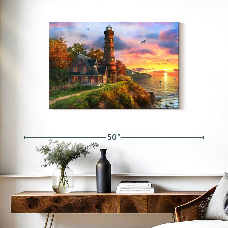 Lilie Seaside Sunset Lighthouse, 24" H x 36" W