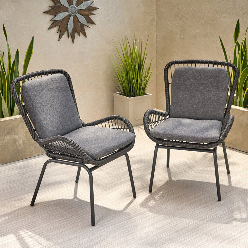 Chaise de patio avec coussins (ensemble de 2), Gris, Noir, noir, noir, noir