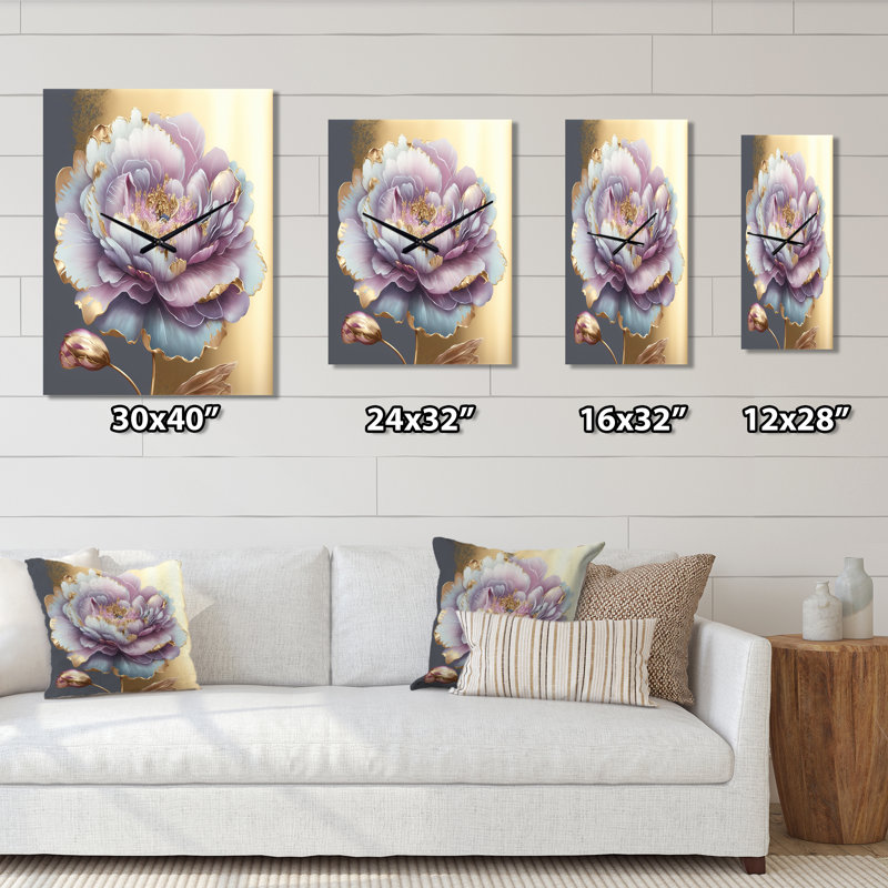 Fleur mauve simple - horloges murales florales, H 40 po x l 30 po x P 1 po