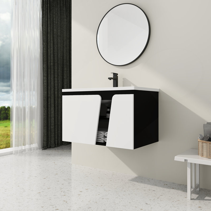 Meuble-lavabo mural flottant 32 po avec lavabo simple et porte d'armoire à fermeture en douceur 32 po