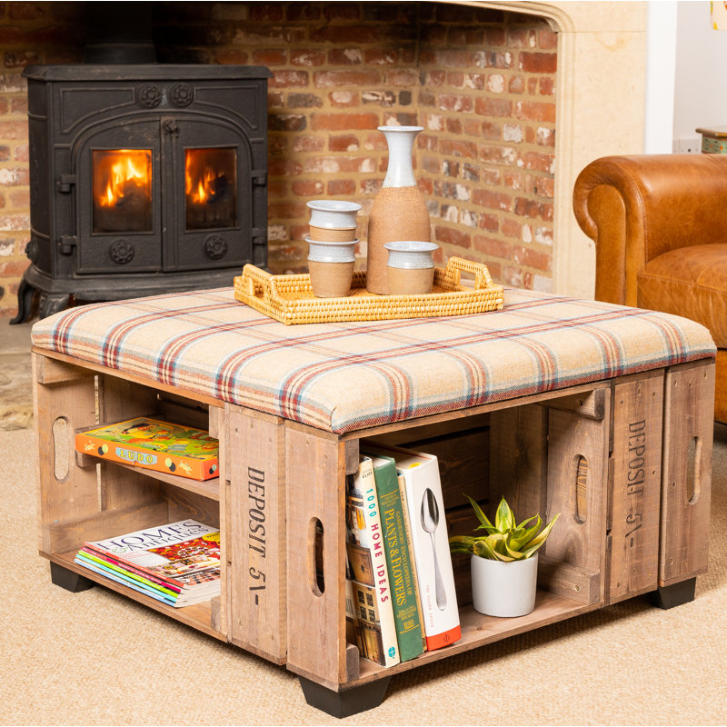 Krugerville 82cm Wide Square Tartan Ottoman with Storage