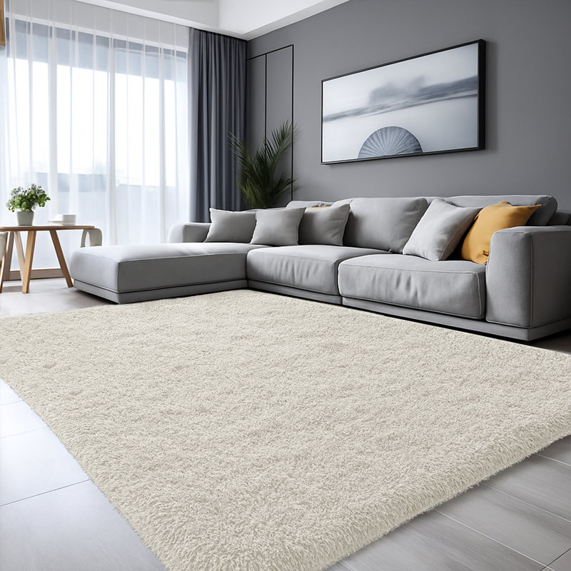 Solid Colour Shag Area Rug, Rectangle 80 x 150 cm, Cream