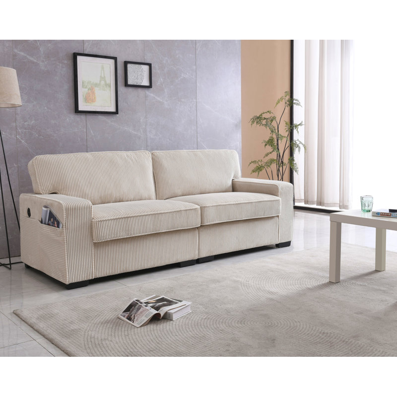 Causeuse pour chambre à coucher, tissu de velours, Crème, crème