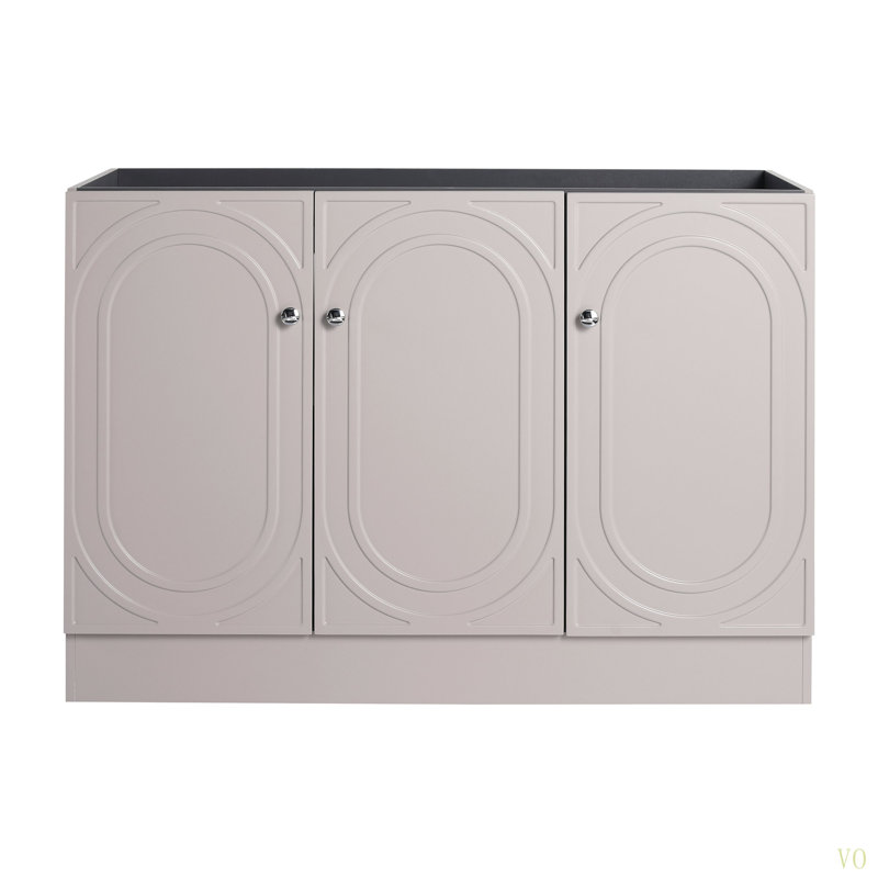 Meuble-lavabo autoportant 48 po avec 3 portes à fermeture en douceur (emballage KD) - Lavabo non compris, Argent argent, Kaki