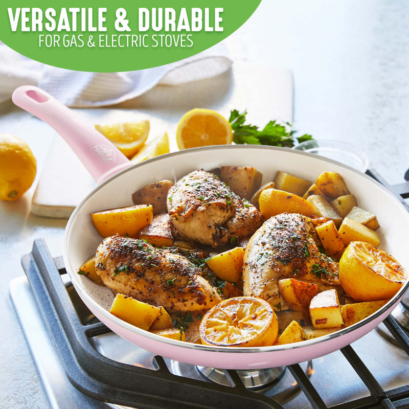 Soft Pink Aluminum Non-Stick Frypan Set with Ceramic Coating