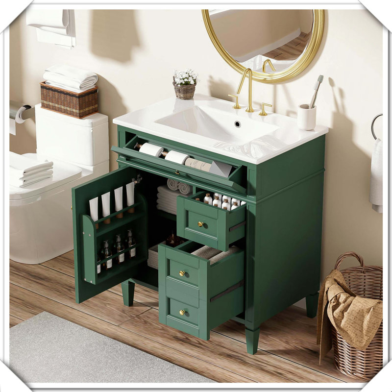 Meuble-lavabo moderne simple avec tiroirs supérieurs, Vert