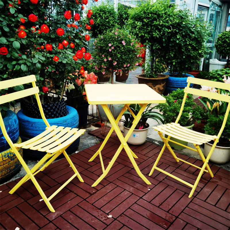 Ensemble bistro 3 pièces pour table pliante et chaises Rous, H 28,35 po x L 21,65 po x l 21,65 po, Jaune 2