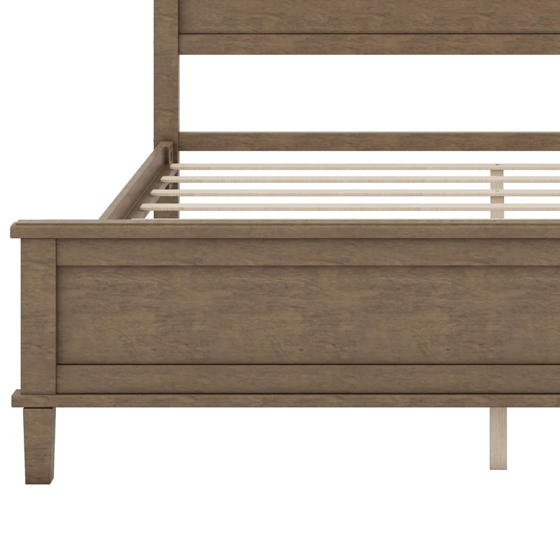 Grand lit plateforme en bois Mid-Century, Brun, Grand