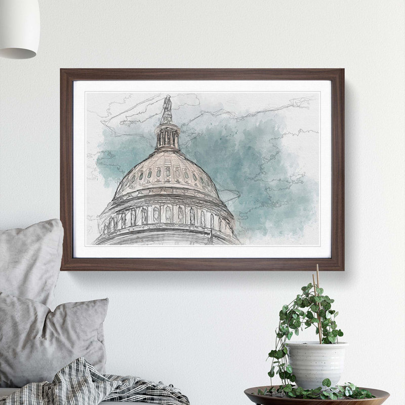 Capitol Hill White House in Abstract - Picture Frame Graphic Art Print, 62cm H x 87cm W x 2cm D, Walnut Framed