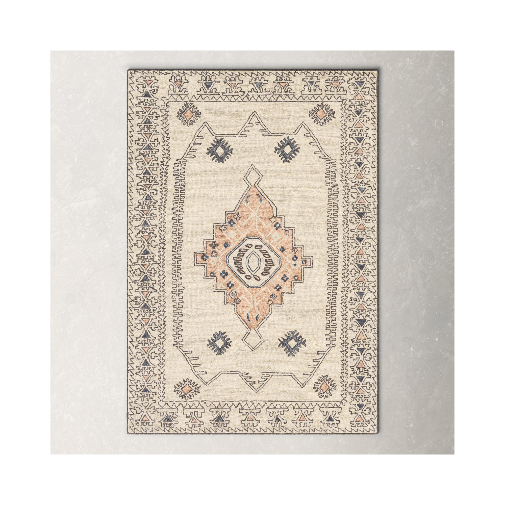 Moore Handmade Wool Beige/Ivory/Gray Rug, Rectangle 2' x 3'