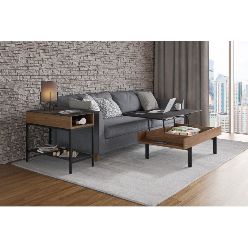 Reveal Glass End Table with Storage, Natural Walnut