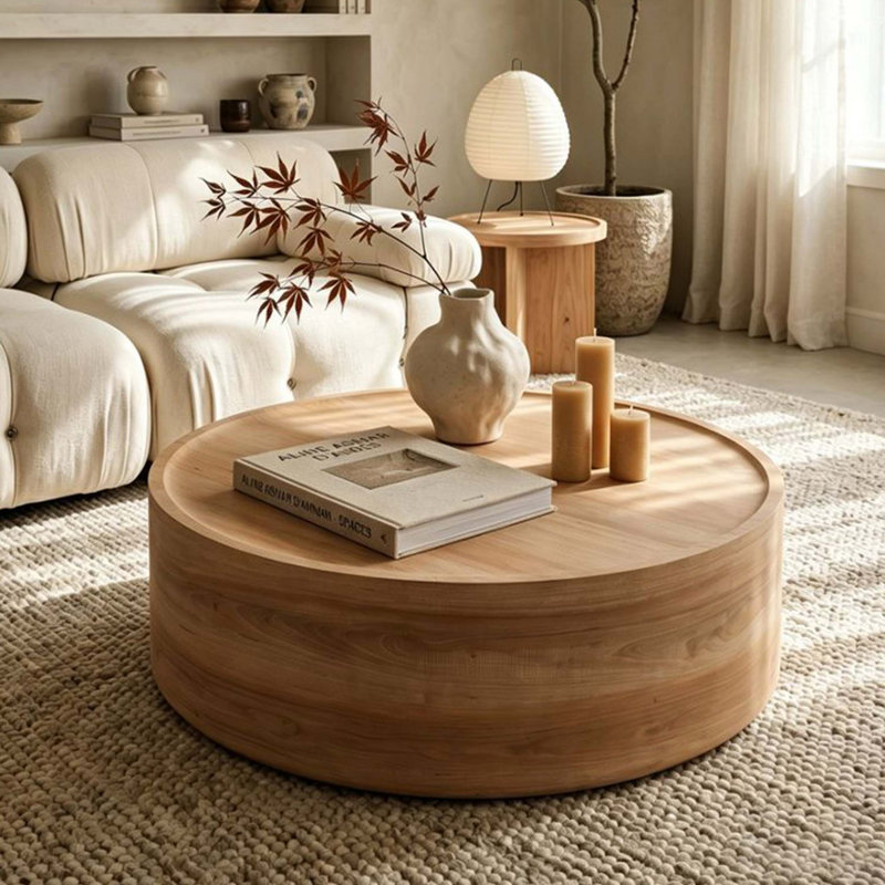 Table basse ronde moderne pour le salon, Bois naturel