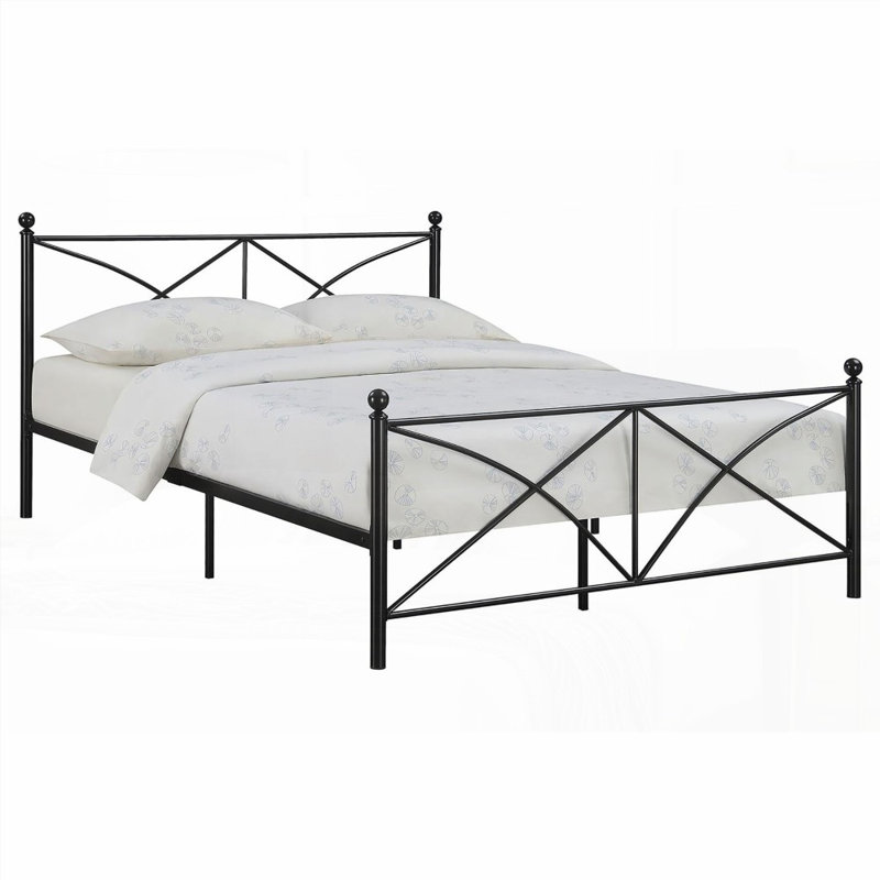 Grand lit plateforme en métal noir sans sommier et support solide (H 38,5 po x l 63 po x L 84 po)