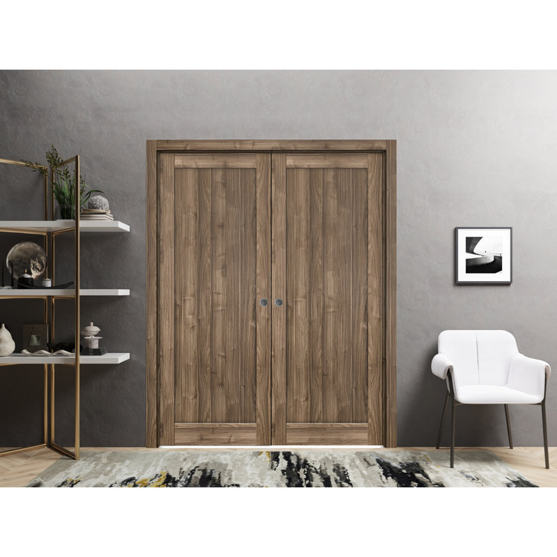Portes coulissantes doubles françaises à galandage, cadres 56 x 80, kit Quadro 4111 en noyer, moulures, quincaillerie, bois massif, intérieur, garde-manger, cuisine, chambre, placard coulissant, porte robuste