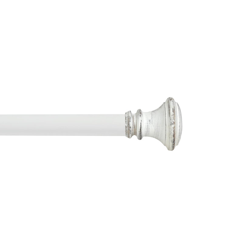 White Adjustable Iron Curtain Rod with Finials, 44-120 Inch