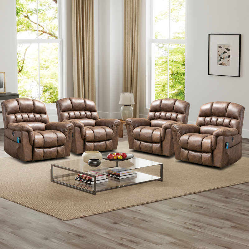 Fauteuil inclinable massant et chauffant en microfibre de 41,3 po de largeur avec port USB et rangement, Gris