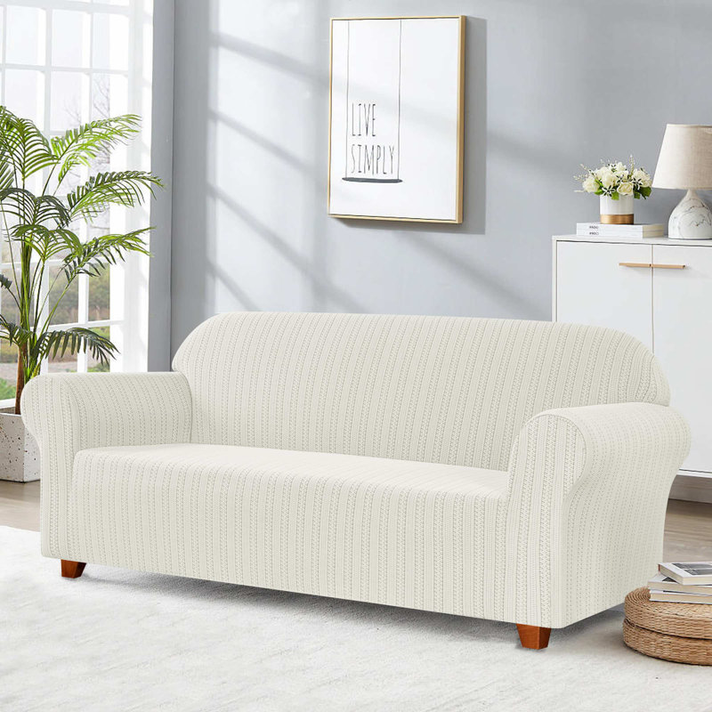 Box Cushion Sofa Slipcover, White