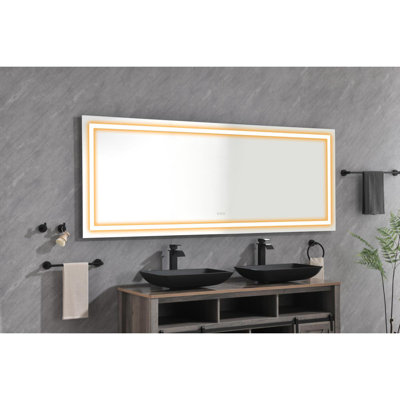 Miroir de salle de bain à DEL 96 po x 36 po avec façade et rétroéclairage, miroir de meuble-lavabo mural, antibuée, mémoire, 3 couleurs, gradation continue