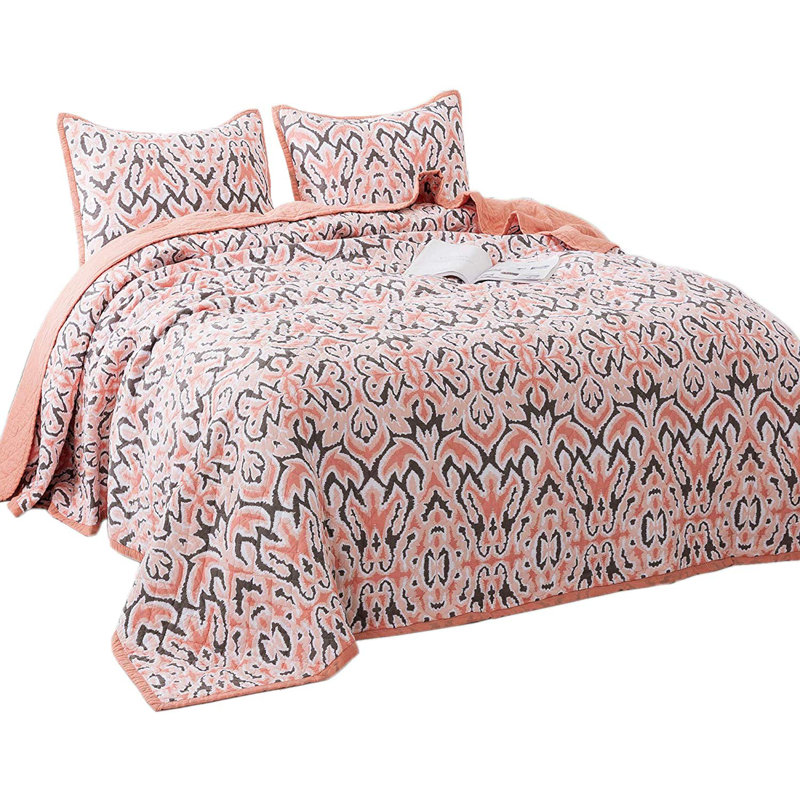 King Pink Cotton Reversible Quilt Set with Pillow Shams