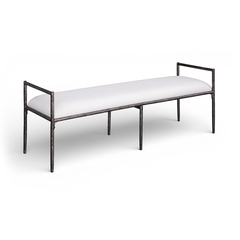 Banc rembourré en tissu texturé Axis, Noir antique, Tissu crème texturé en lin