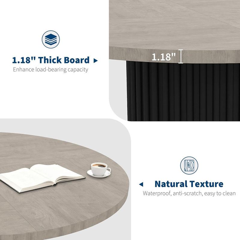 47Inch Round Dining Table for 4-6 People, Dining Room Table with Sturdy Waveform Metal Pedestal Base, Industrial Circle Kitchen Table for Dining Room, Kitchen