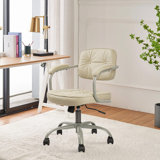 Leather Home Office Chair Comfortable Adaptive Backrest And Height Adjustable Swivel Desk Chair With Armrest Wheels Thickened Cushion Buttons Vanity Task Chairs, (Beige)