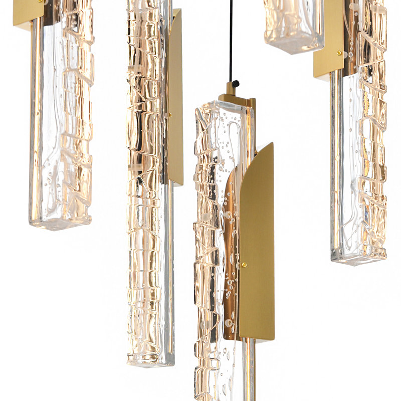 Mini-luminaire suspendu 12 po à DEL intégré avec verre texturé fabriqué à la main pour îlot de cuisine, Laiton