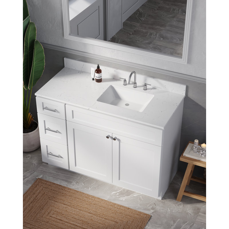 Disar 49'' Single Bathroom Vanity with Quartz Top, Right, White