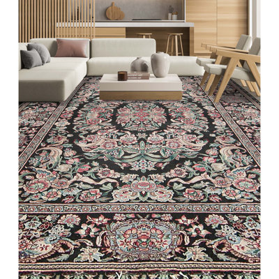 Tapis noir et noir de haute qualité noué à la main