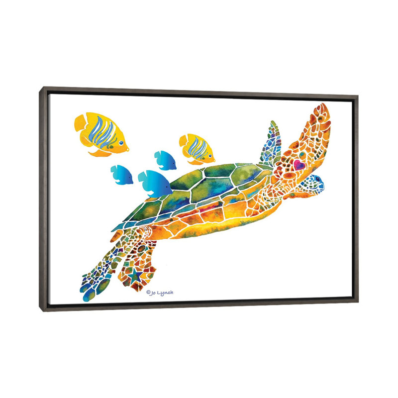 Tortue de mer avec poisson par Jo Lynch - reproduction d'art, H 18 po x l 26 po x P 1,5 po, Aucun mat