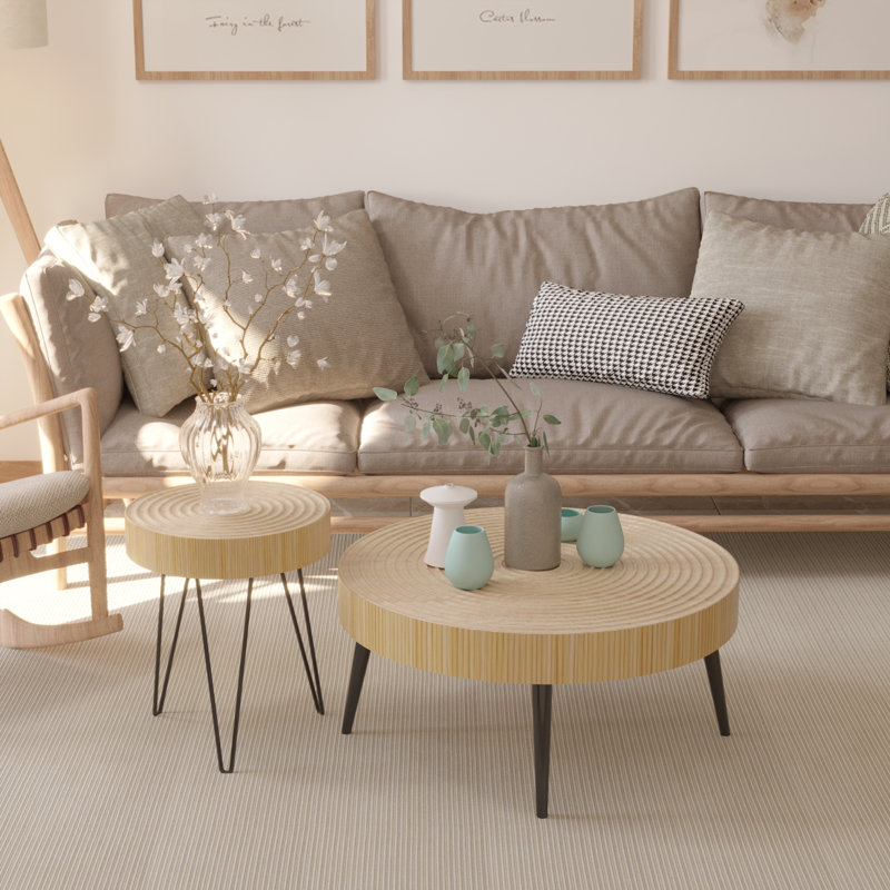 Ensemble de 2 tables basses gigognes en bois naturel Farmhouse