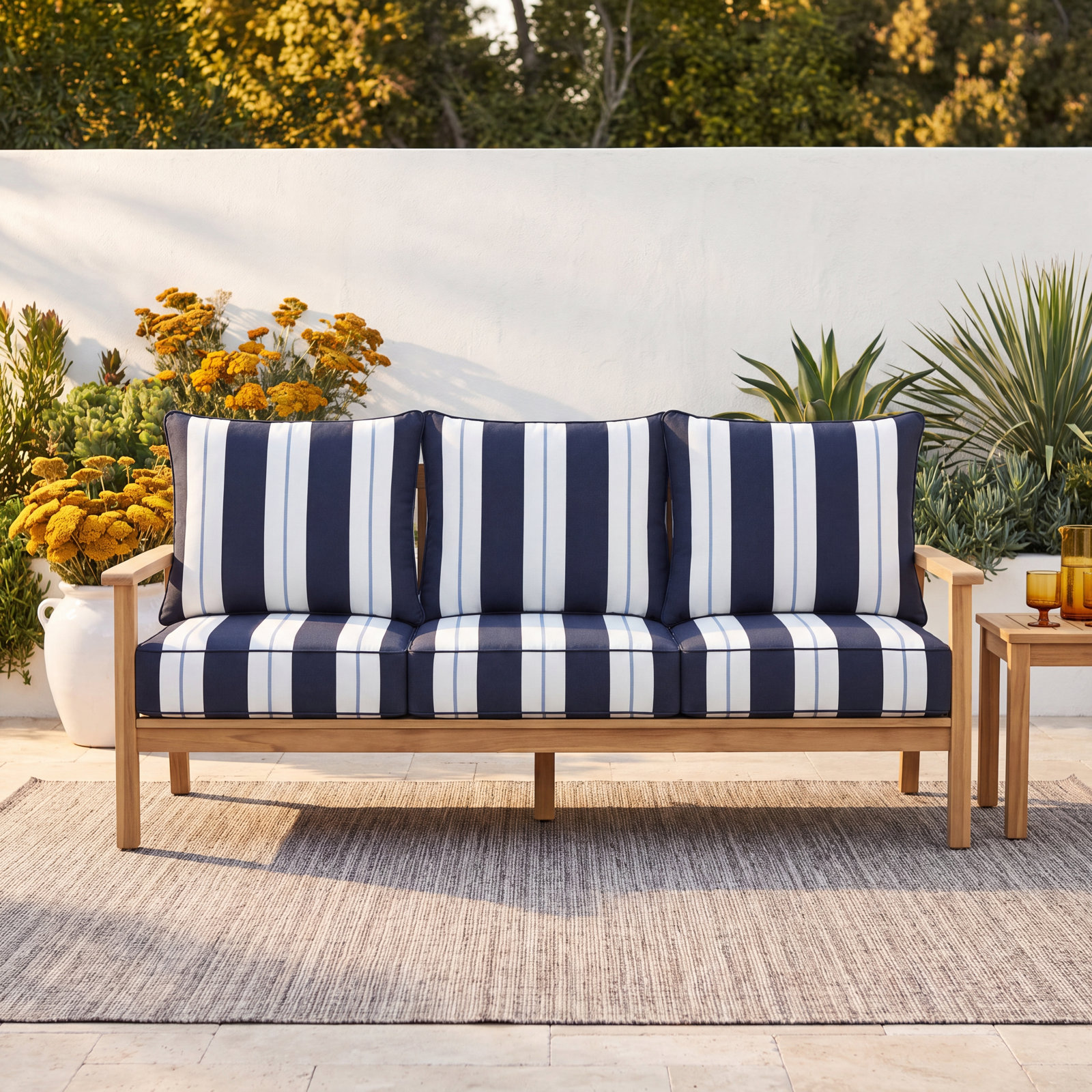 Deana Sunbrella® Seat and Back Cushion, Navy Stripe Sunbrella®, 25" W x 25" H