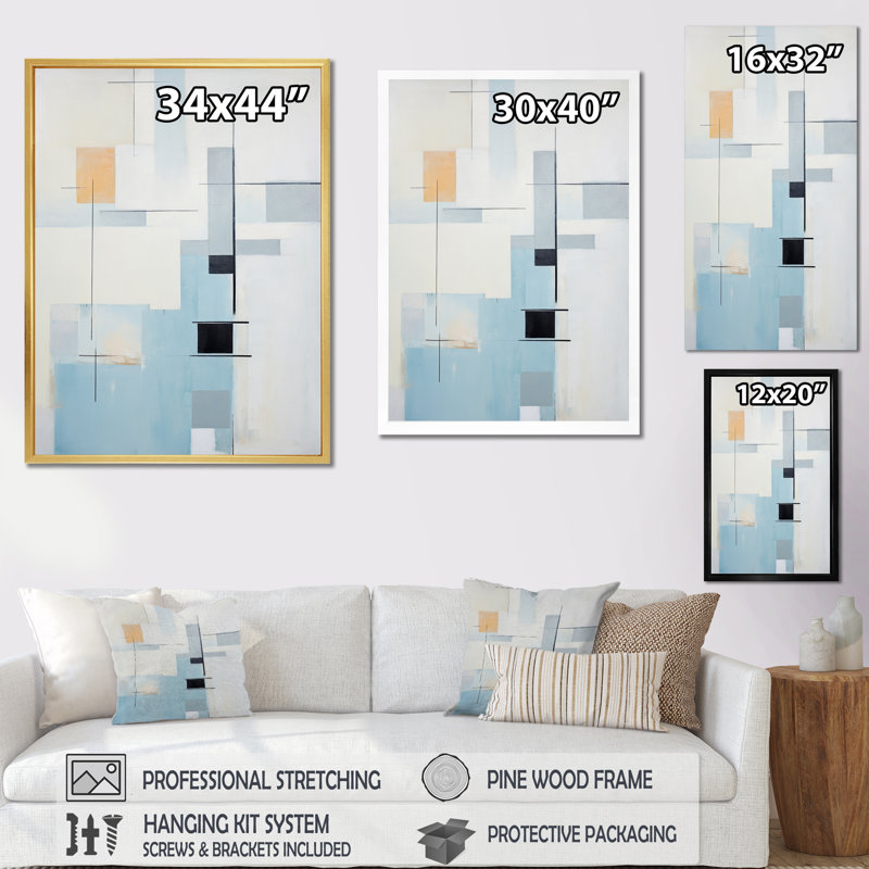 «Jaciyah Beige Blue Suprematism Serene Abstractions I» sur toile, Toile tendue, H 20 po x l 12 po x P 1 po