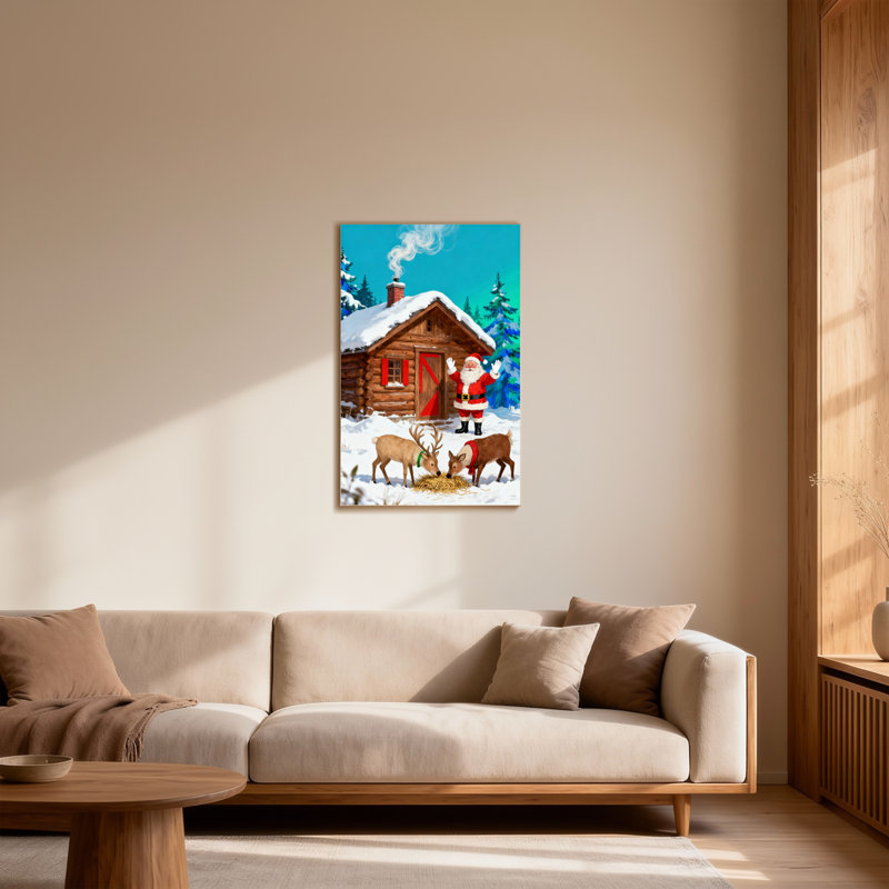 Noël, père Noël, chalet, cerf, neige, hiver, scène de Noël, H 30 po x l 20 po