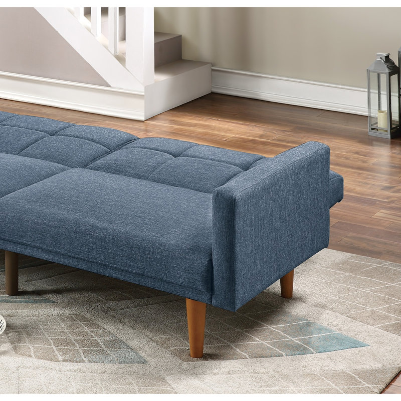 Navy Polyfiber Couch With Cushion And Wooden Legs - Ideal For Home Use Transitional Bed Square Arm Style Plywood Frame Stable