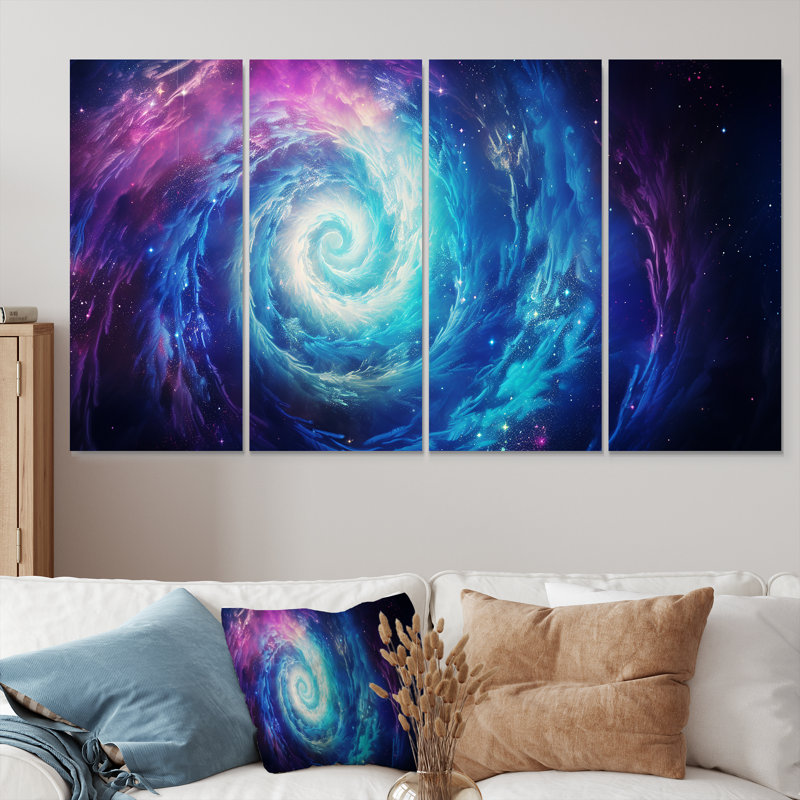 «Blue Spiral Galaxy - Galaxies», ensemble de 4 décorations murales, H 32 po x l 64 po